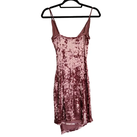 NWT DAF House Asymmetric Velvet Wrap Style Mini Dress - Mauve - Picture 7 of 10